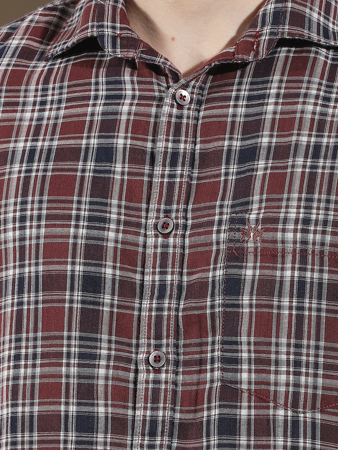 Maroon Checked 100% Cotton Shirt
