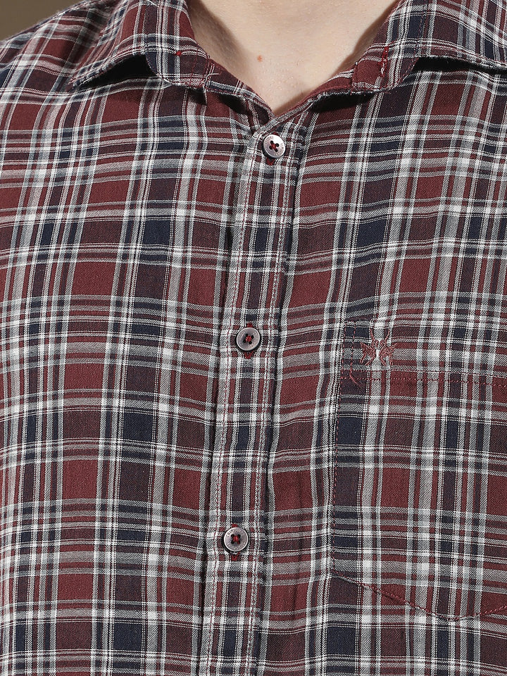 Maroon Checked 100% Cotton Shirt