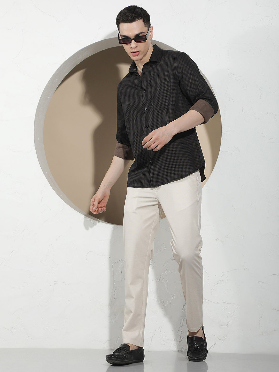 Navy Blue Printed 100% Cotton Shirt