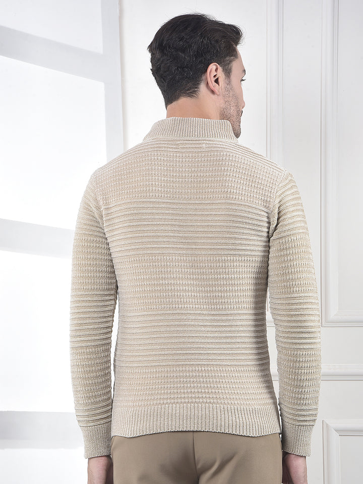 Beige Jacquard High Neck Sweater