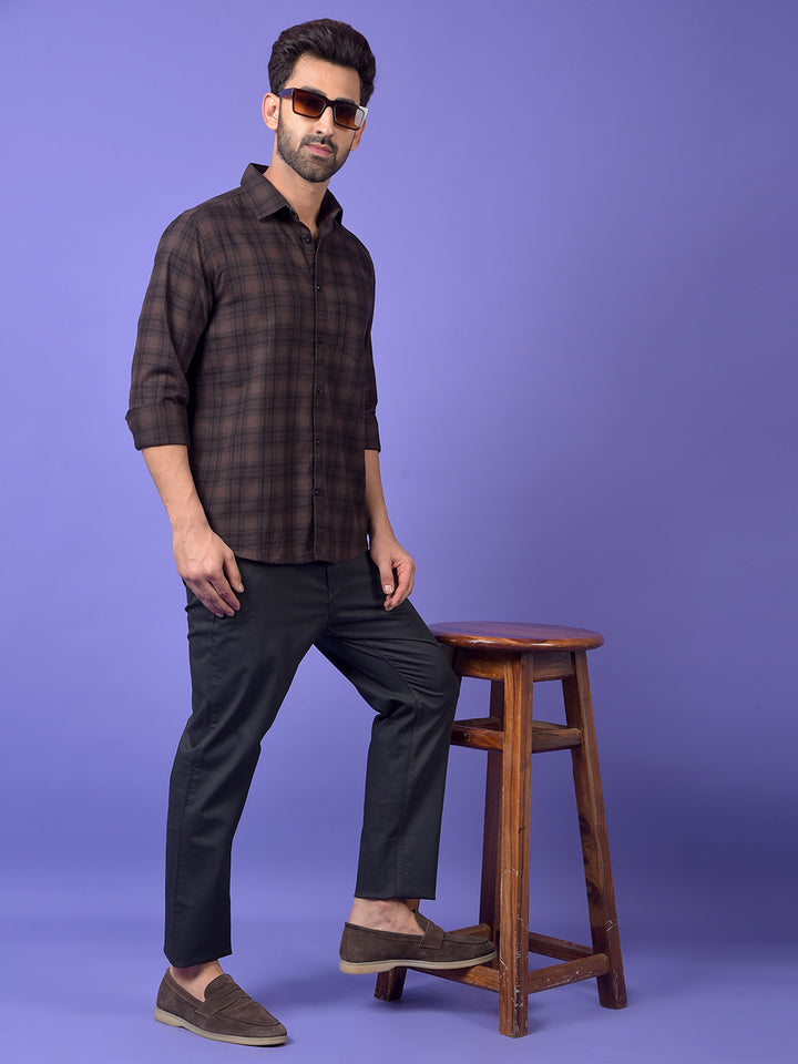 Brown Checked 100% Cotton Shirt
