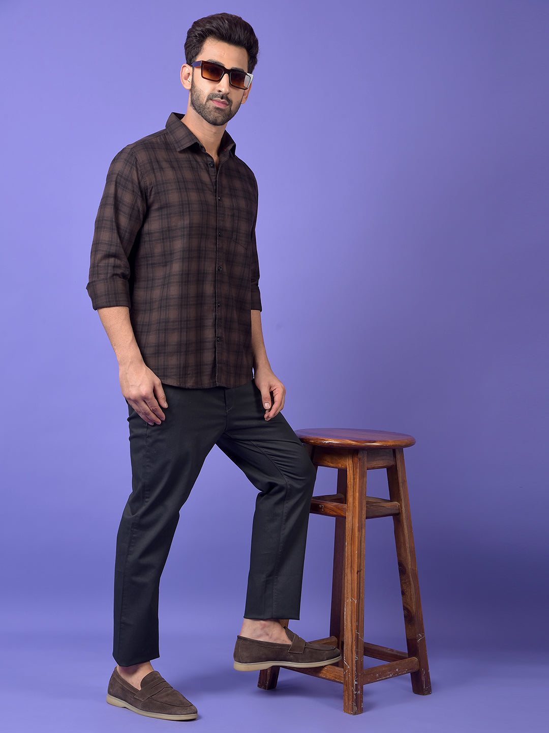 Brown Checked 100% Cotton Shirt
