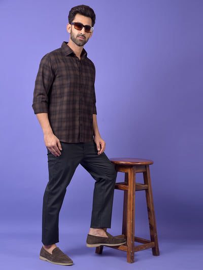 Brown Checked 100% Cotton Shirt