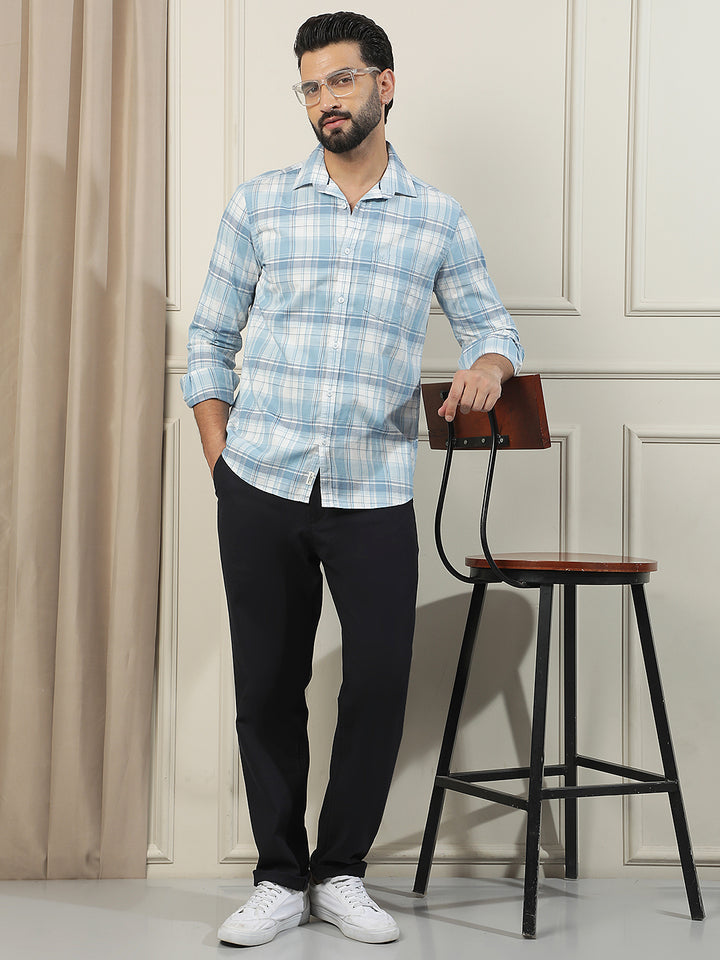 Navy Blue Cotton Stretchable Dobby Trousers