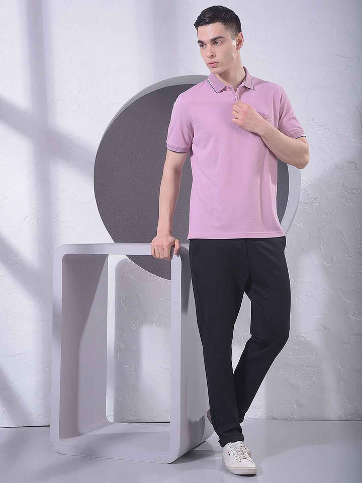Pink Polo Neck T-Shirt