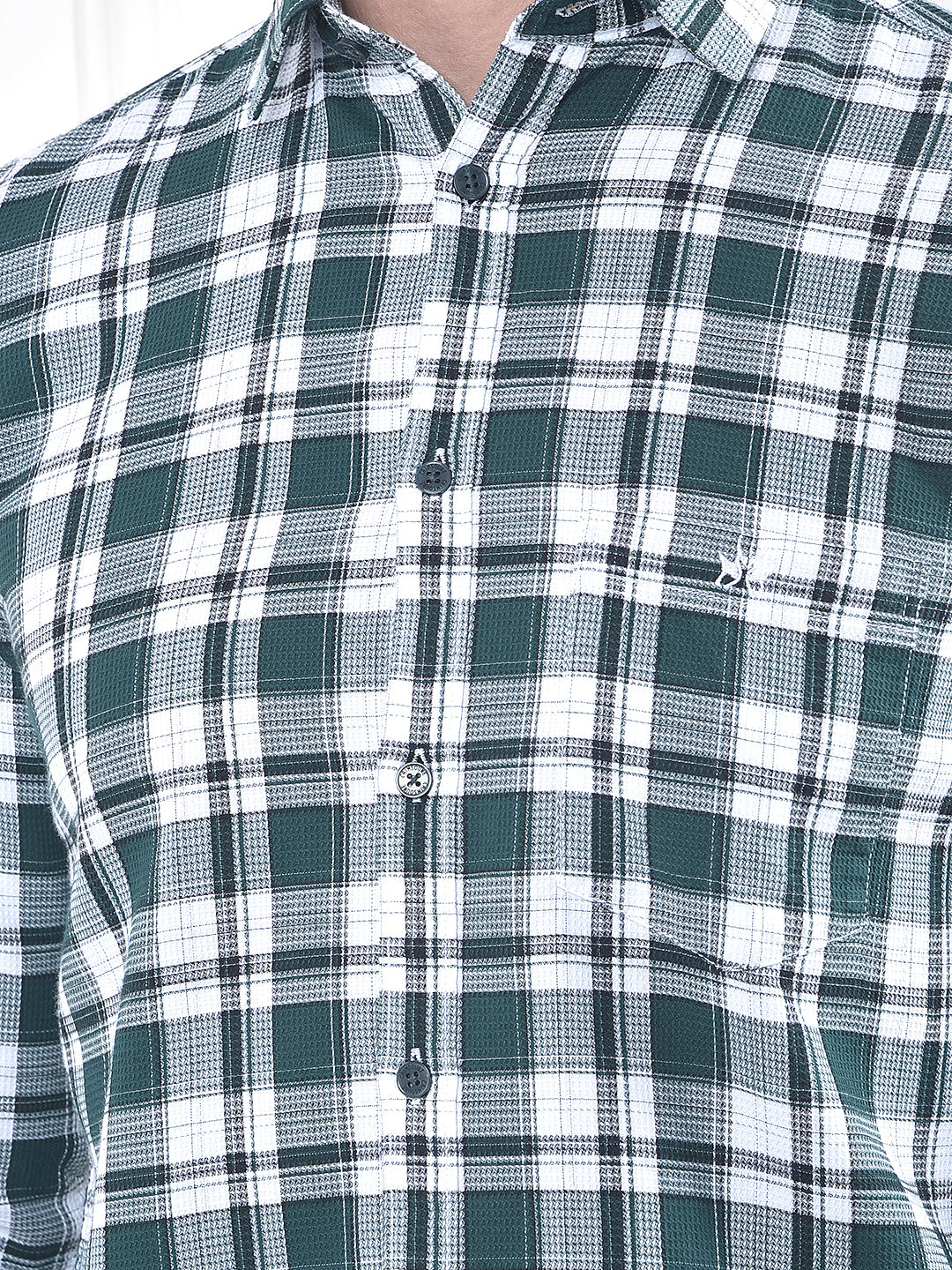 Green Checked 100% Cotton Casual Shirt