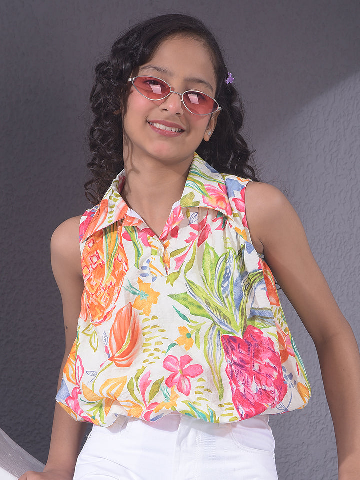 Green Floral Print Sleeveless Top