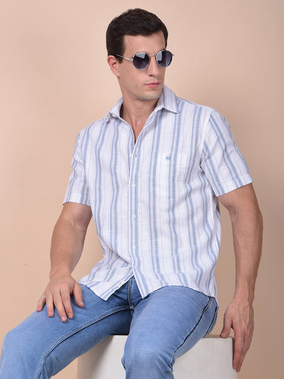 Blue Vertical Stripes 100% Cotton Shirt