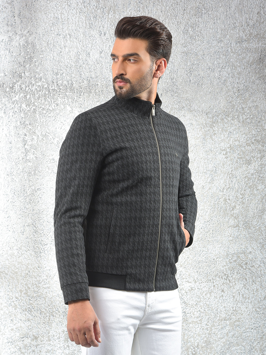 Black Jacquard Puffer Jacket