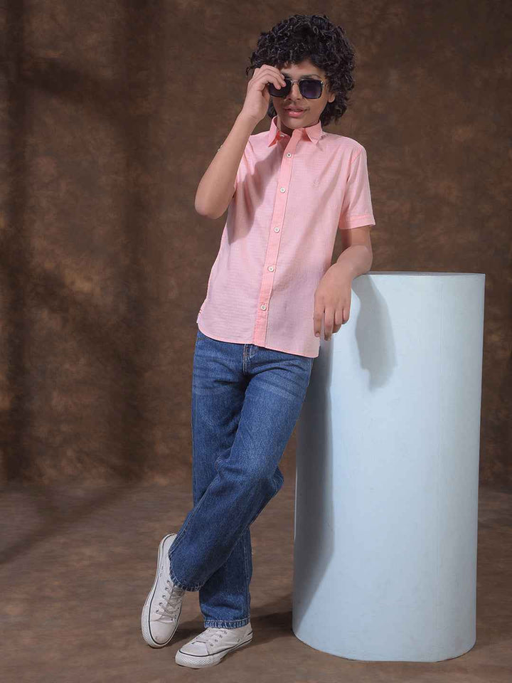 Peach Textured Casual Shirt