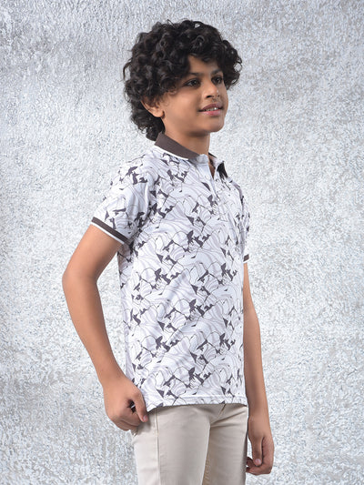 Brown Printed Polo Neck T-Shirt