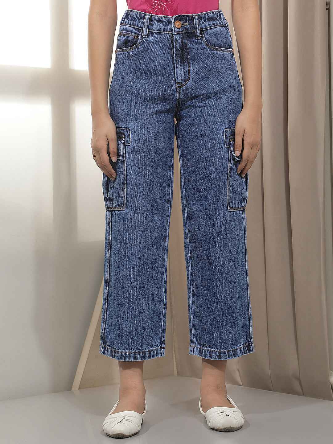 Blue 100% Cotton Cargo Jeans
