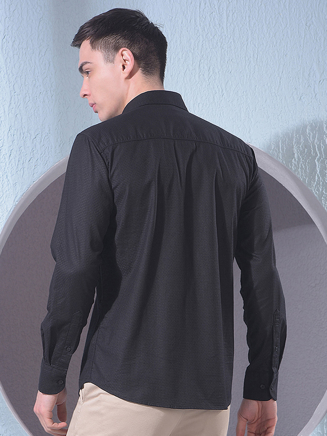 Midnight Black Textured Casual Shirt