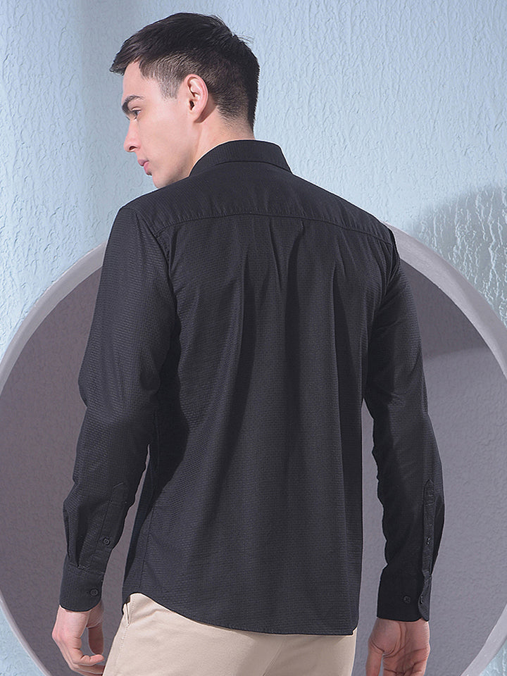 Midnight Black Textured Casual Shirt