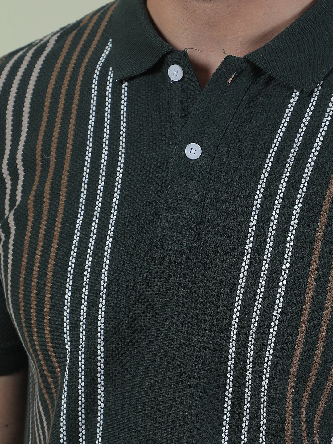 Green Floral Print Polo Neck T-Shirt