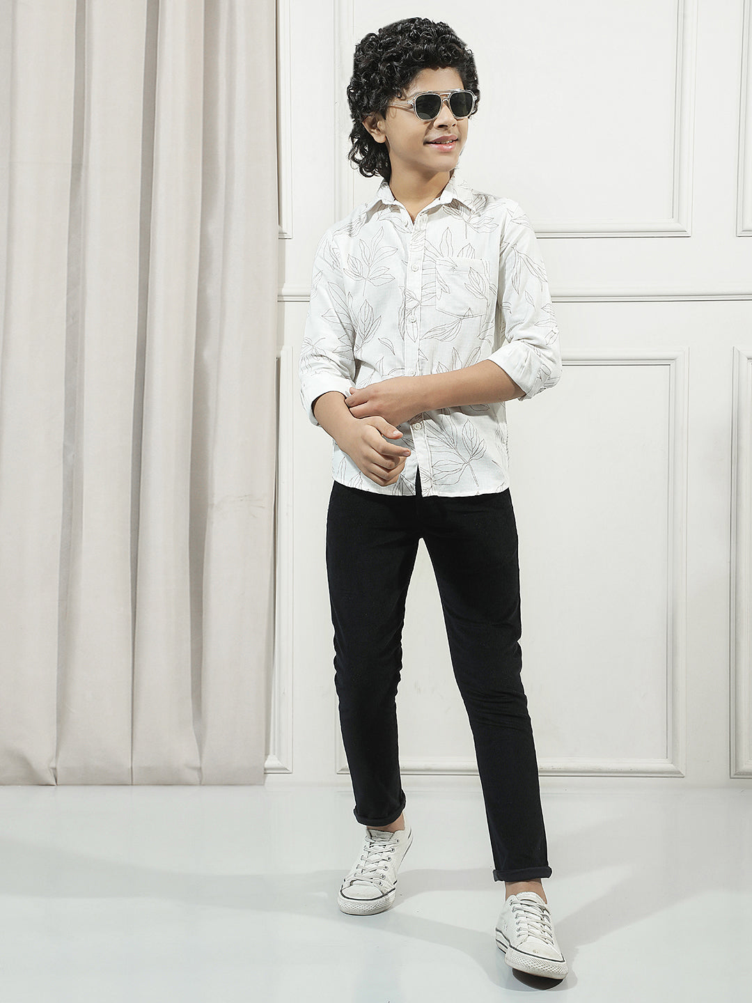 White 100% Cotton Floral Print Shirt