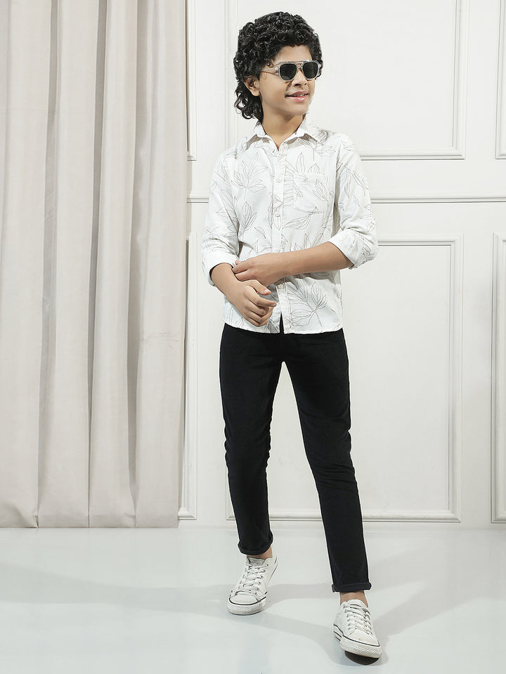 White 100% Cotton Floral Print Shirt