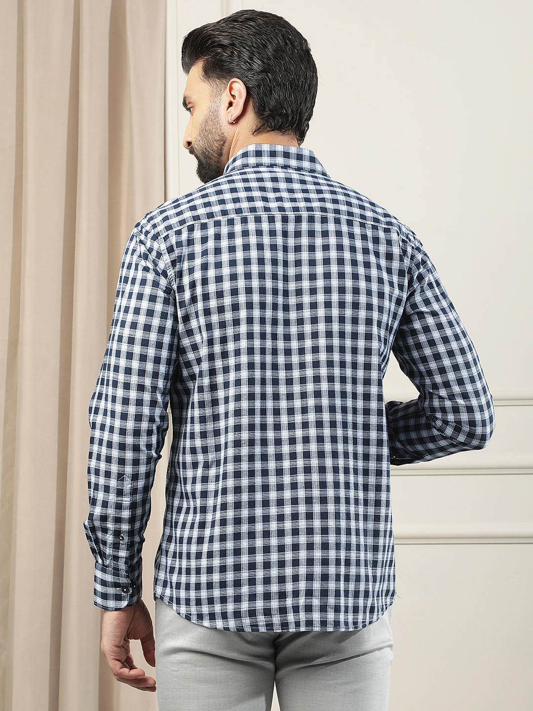 Navy Blue Checked 100% Cotton Shirt