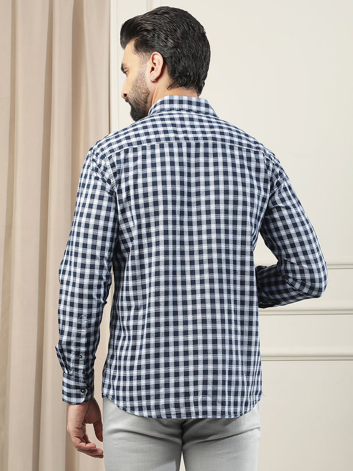 Navy Blue Checked 100% Cotton Shirt