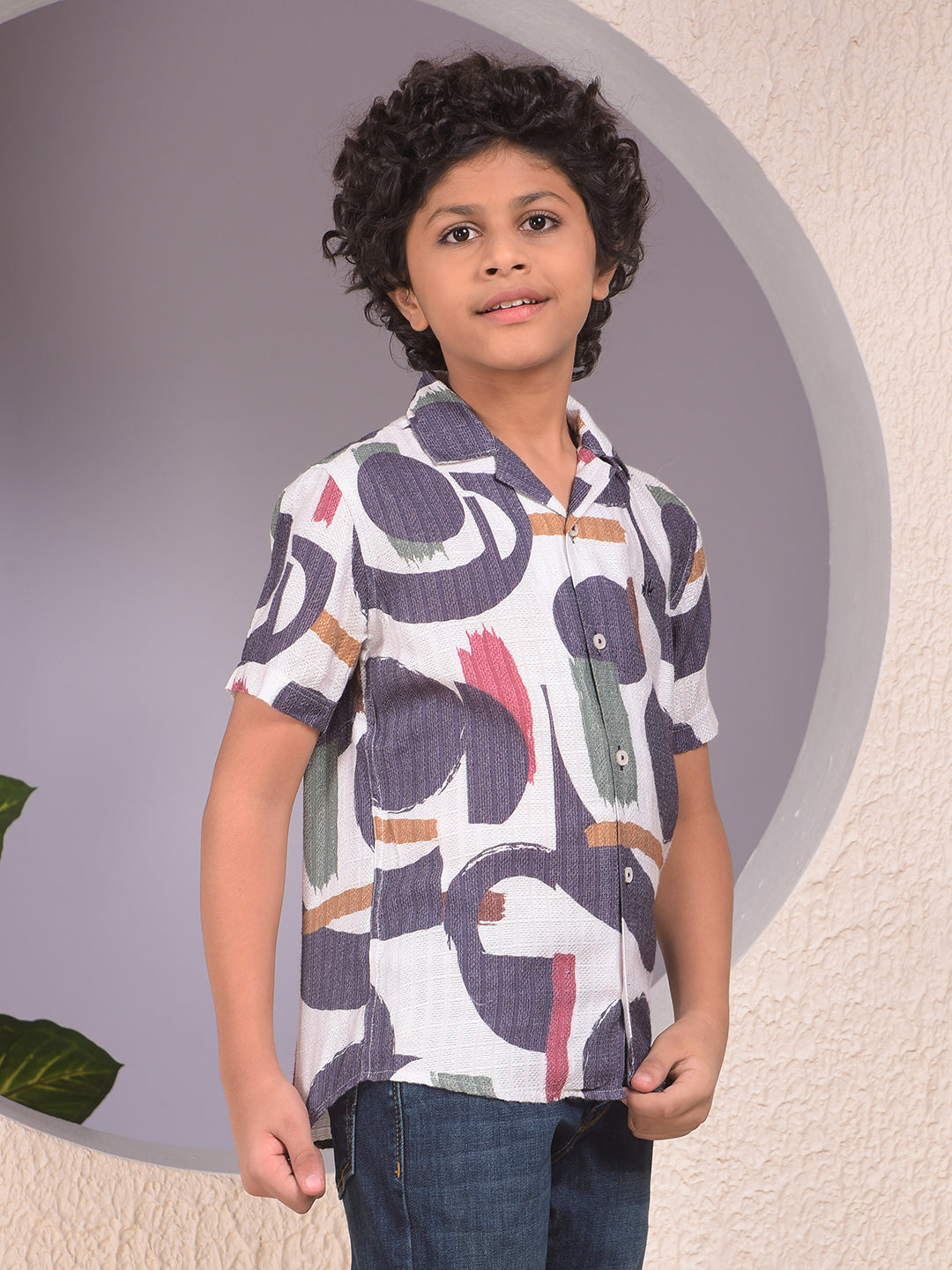 Multi-Color Printed Resort-Collar Shirt