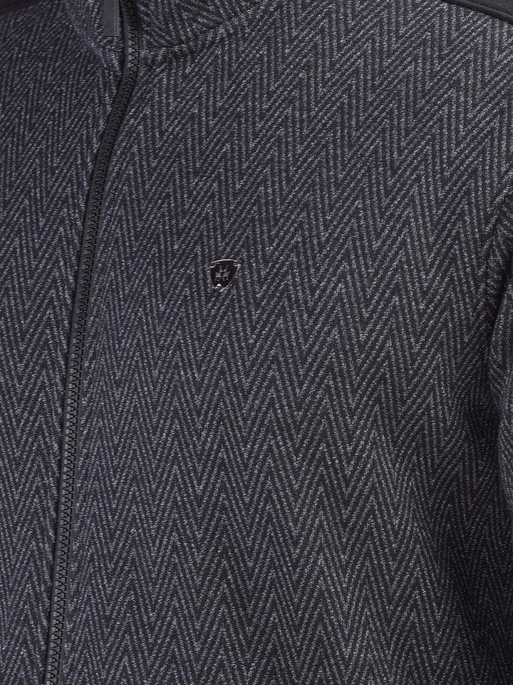 Black Herringbone Zip-Up Sweatshirt
