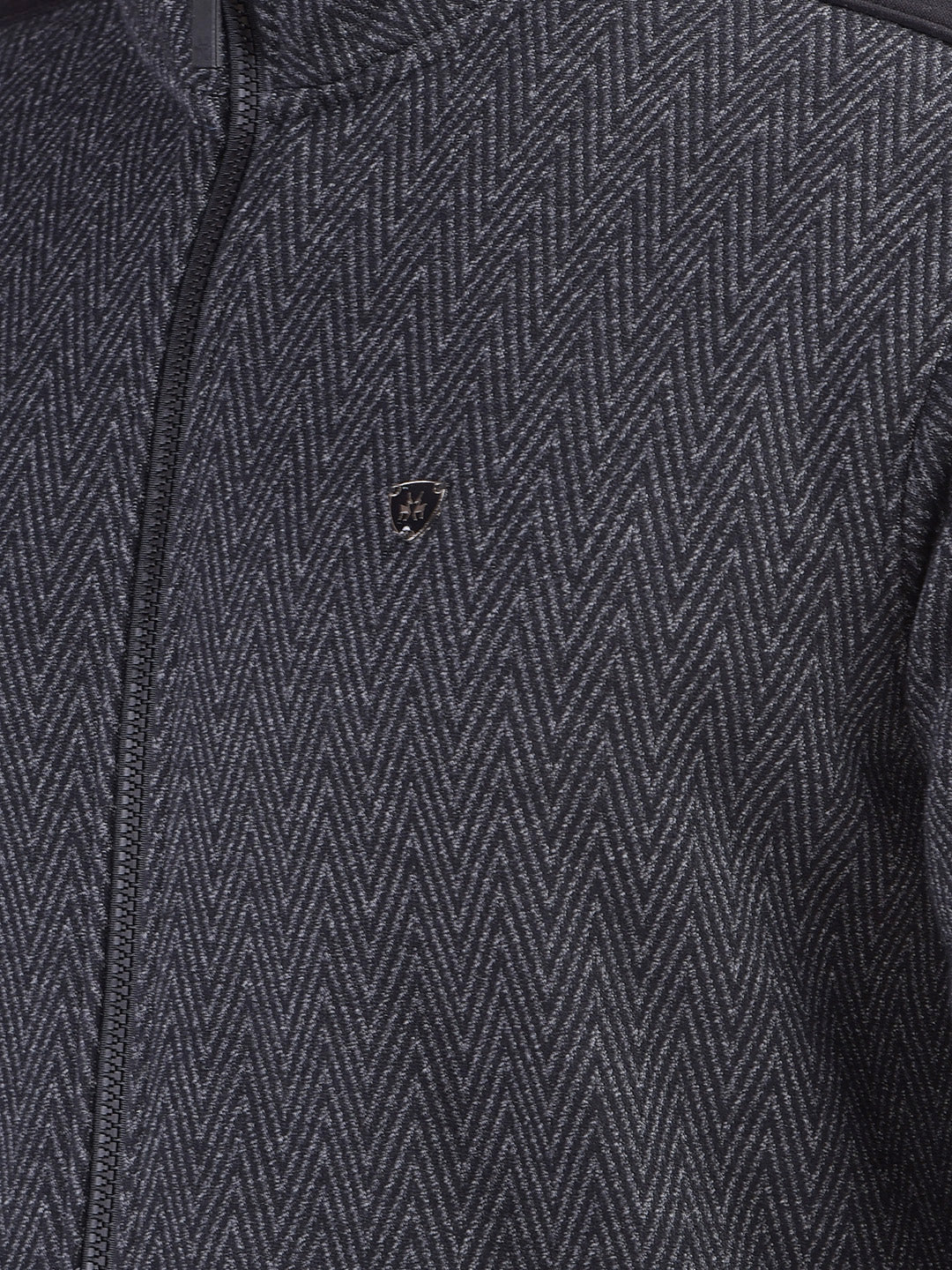 Black Herringbone Zip-Up Sweatshirt