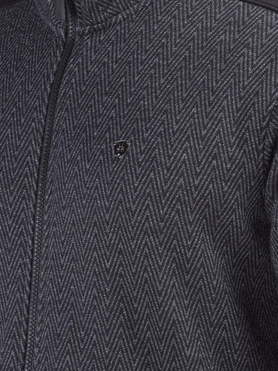 Black Herringbone Zip-Up Sweatshirt