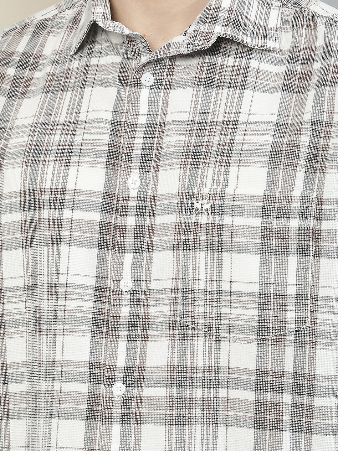 White Checked 100% Cotton Corduroy Shirt