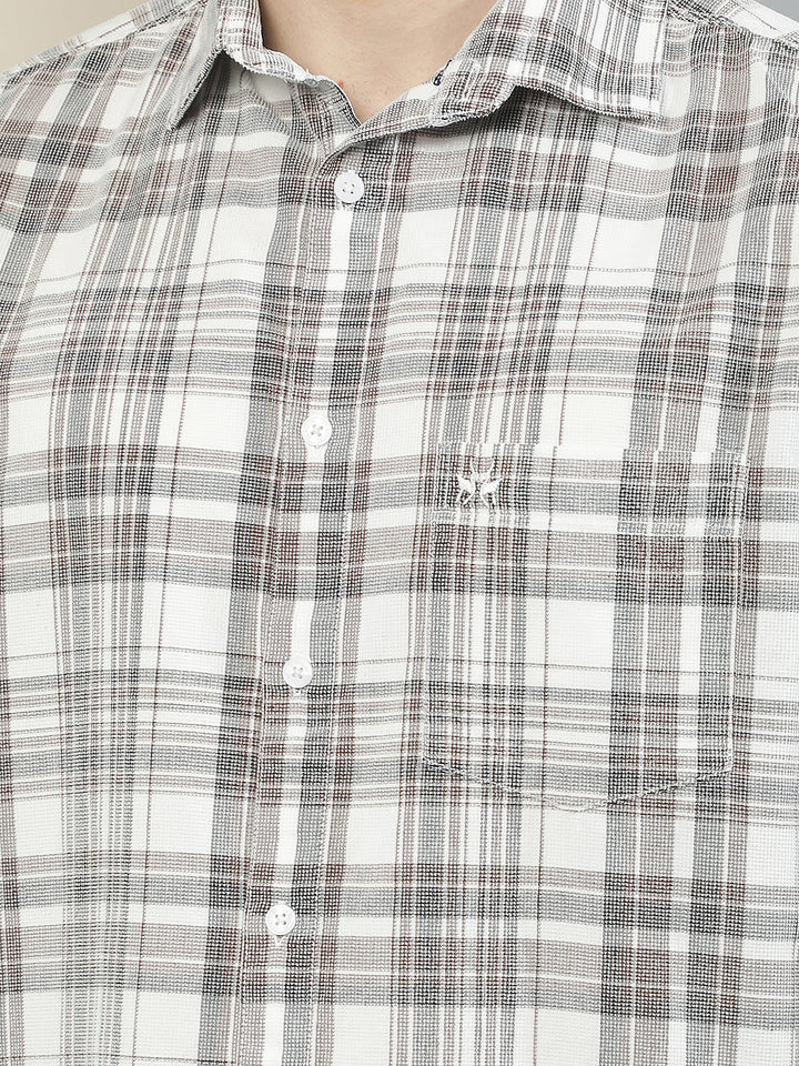 White Checked 100% Cotton Corduroy Shirt