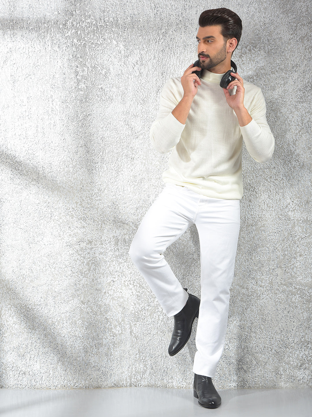 Off White High-Neck Knitted Sweater