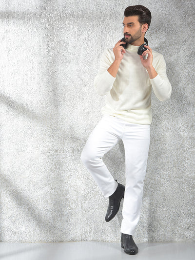 Off White High-Neck Knitted Sweater