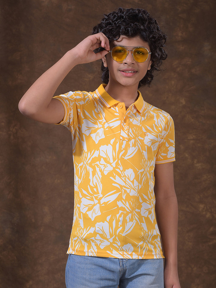 Yellow Printed Polo Neck T-Shirt
