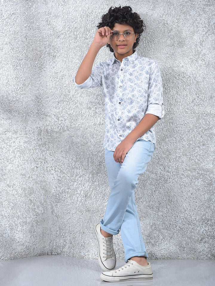 Grey Floral Print 100% Cotton Shirt-Boys Shirts-Crimsoune Club