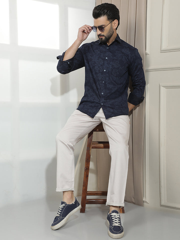 Navy Blue Floral Print Shirt