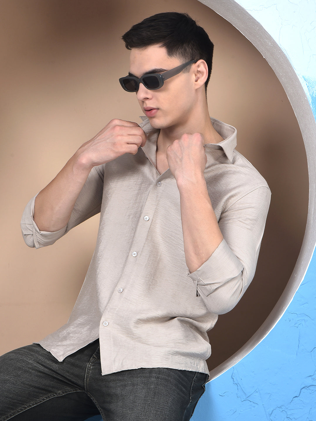 Classic Beige Slub Textured Shirt