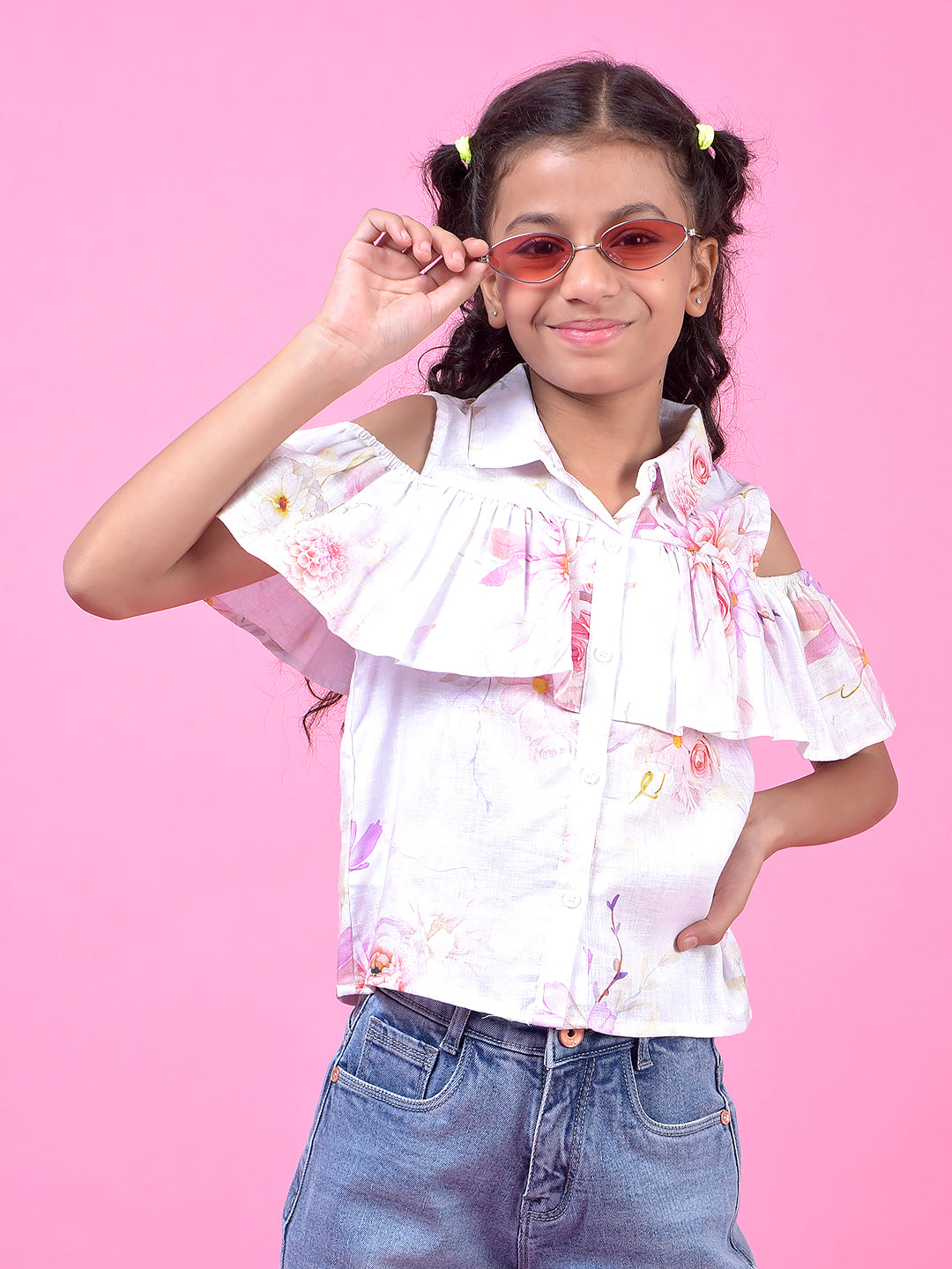 Peach Floral Print Linen Top
