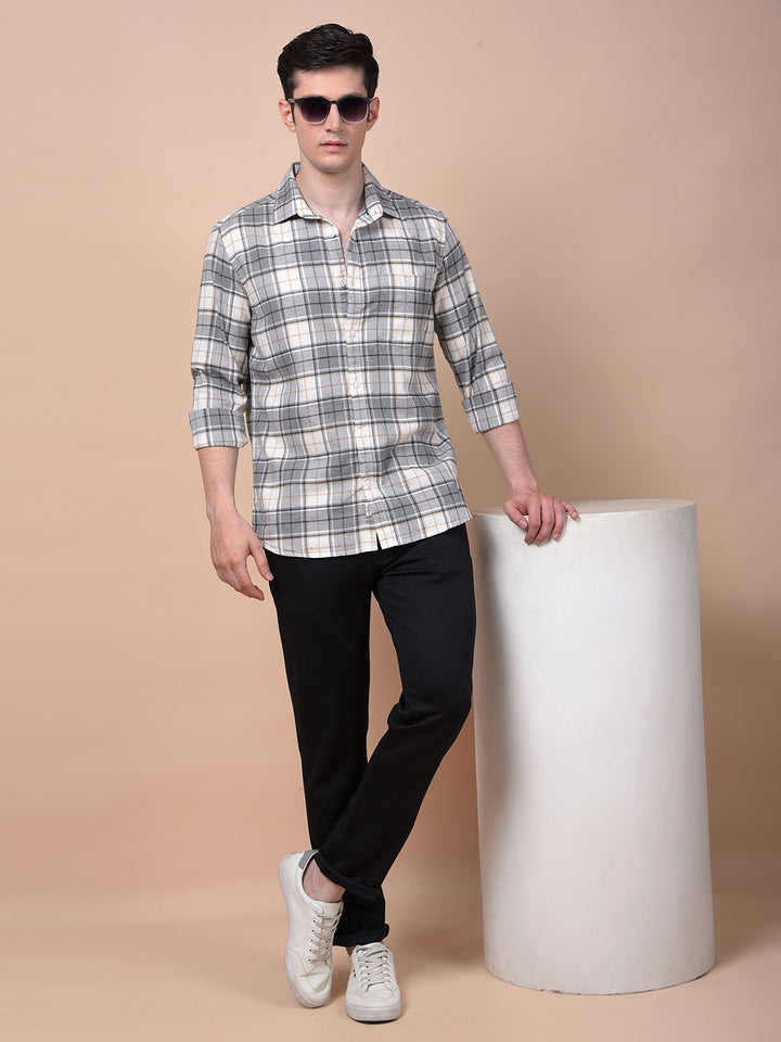Grey Checked 100% Cotton Shirt