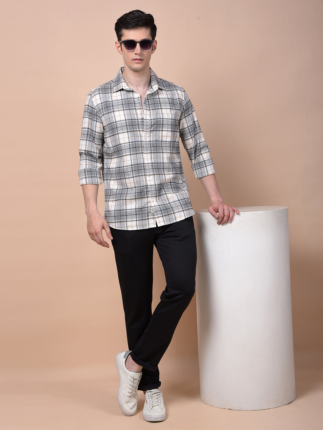 Grey Checked 100% Cotton Shirt