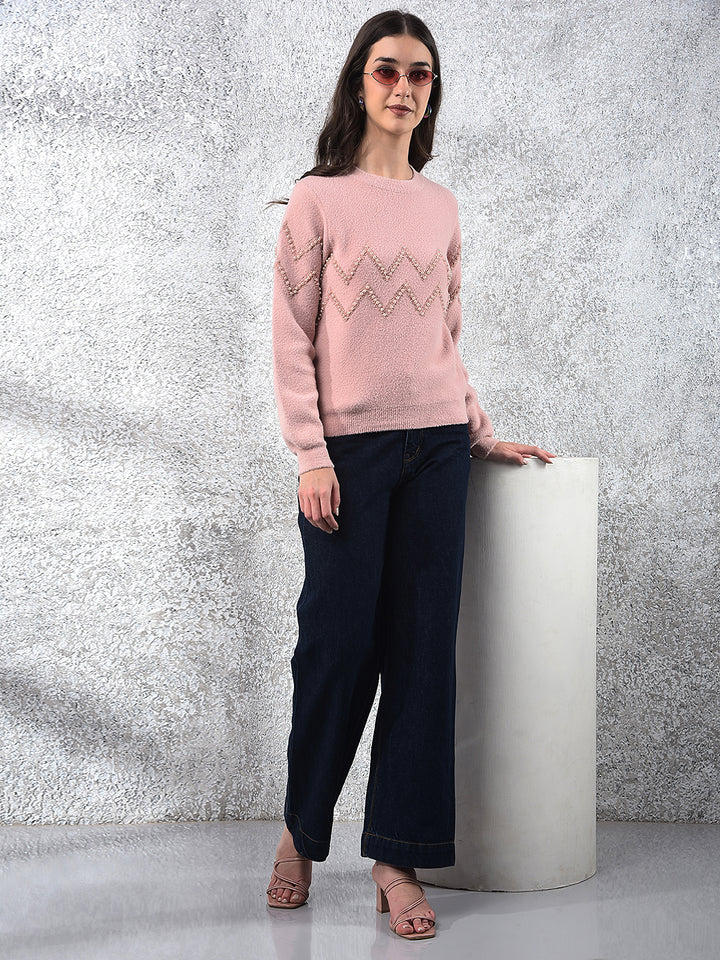 Pink Blush Zigzag Embellished Sweater