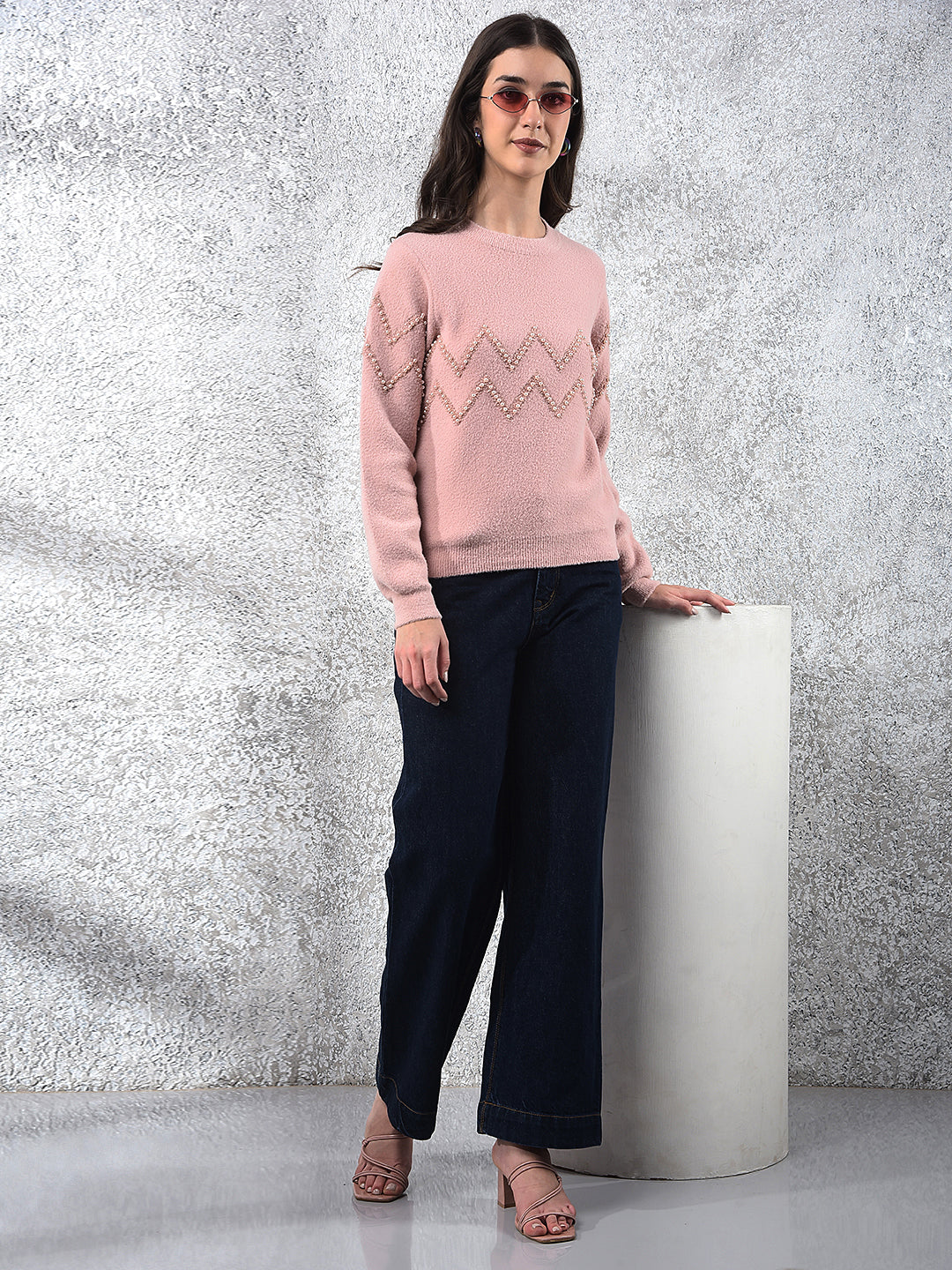 Pink Blush Zigzag Embellished Sweater