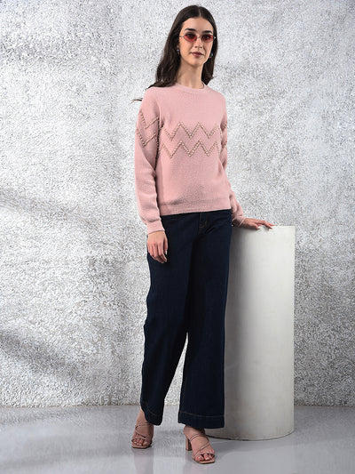 Pink Blush Zigzag Embellished Sweater