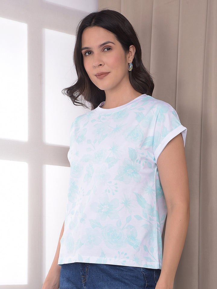 Green Floral Print Extended Sleeve T-Shirt