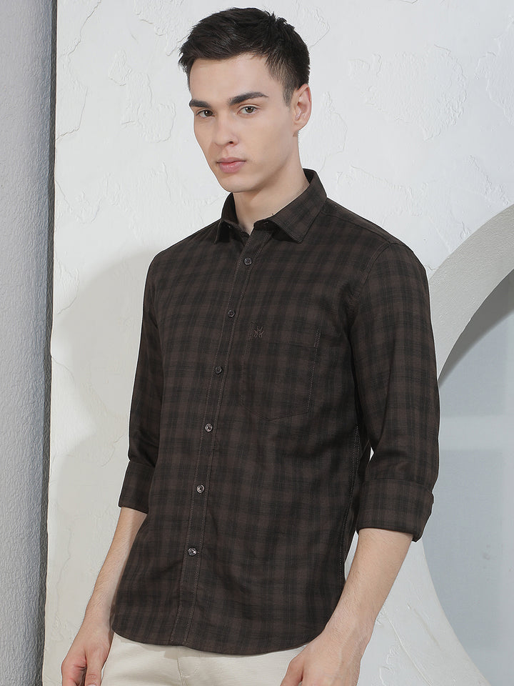 Brown Checked 100% Cotton Shirt