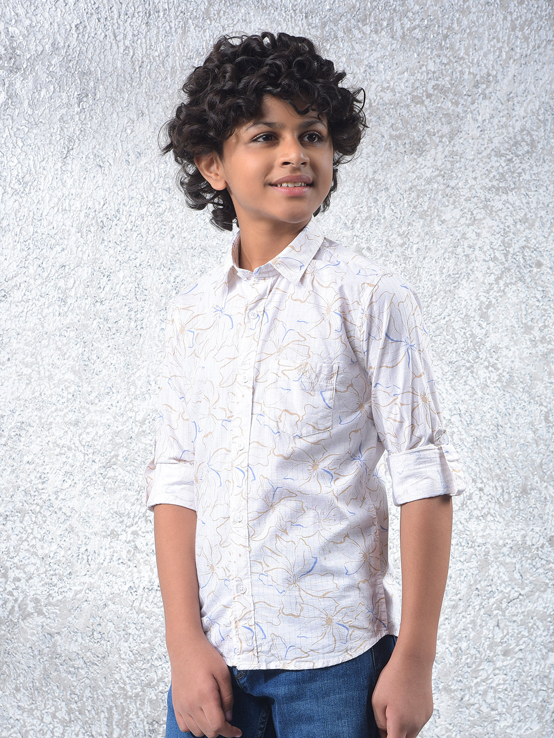 White Floral Print Shirt