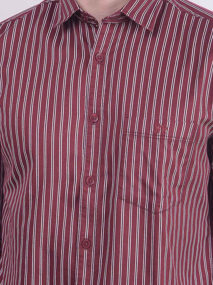 Maroon Vertical Stripes Shirt