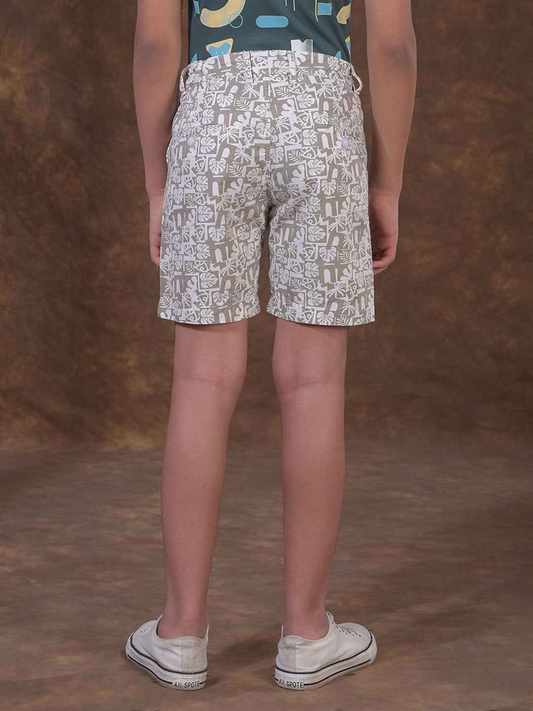 Khaki Printed 100% Cotton Shorts