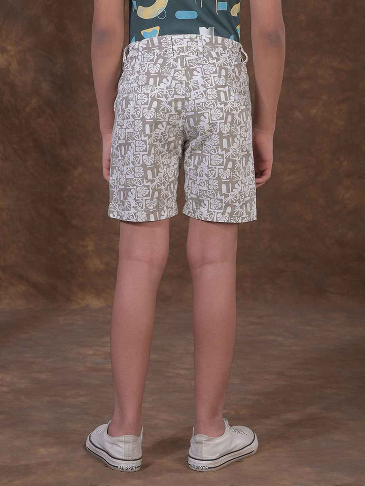 Khaki Printed 100% Cotton Shorts