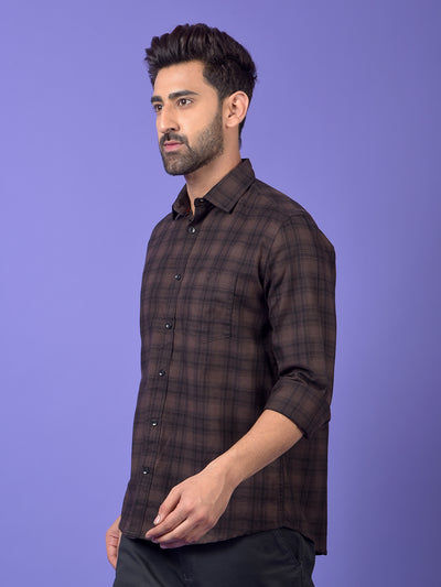 Brown Checked 100% Cotton Shirt