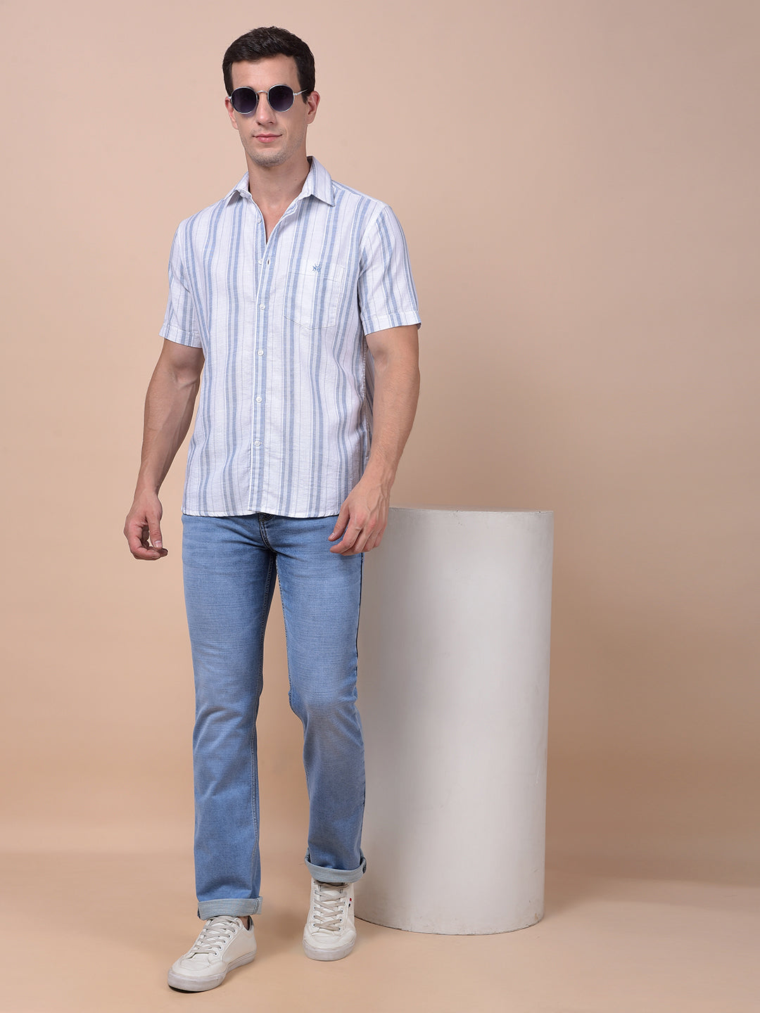 Blue Vertical Stripes 100% Cotton Shirt