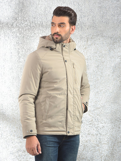 Beige Hooded Neck Puffer Jacket